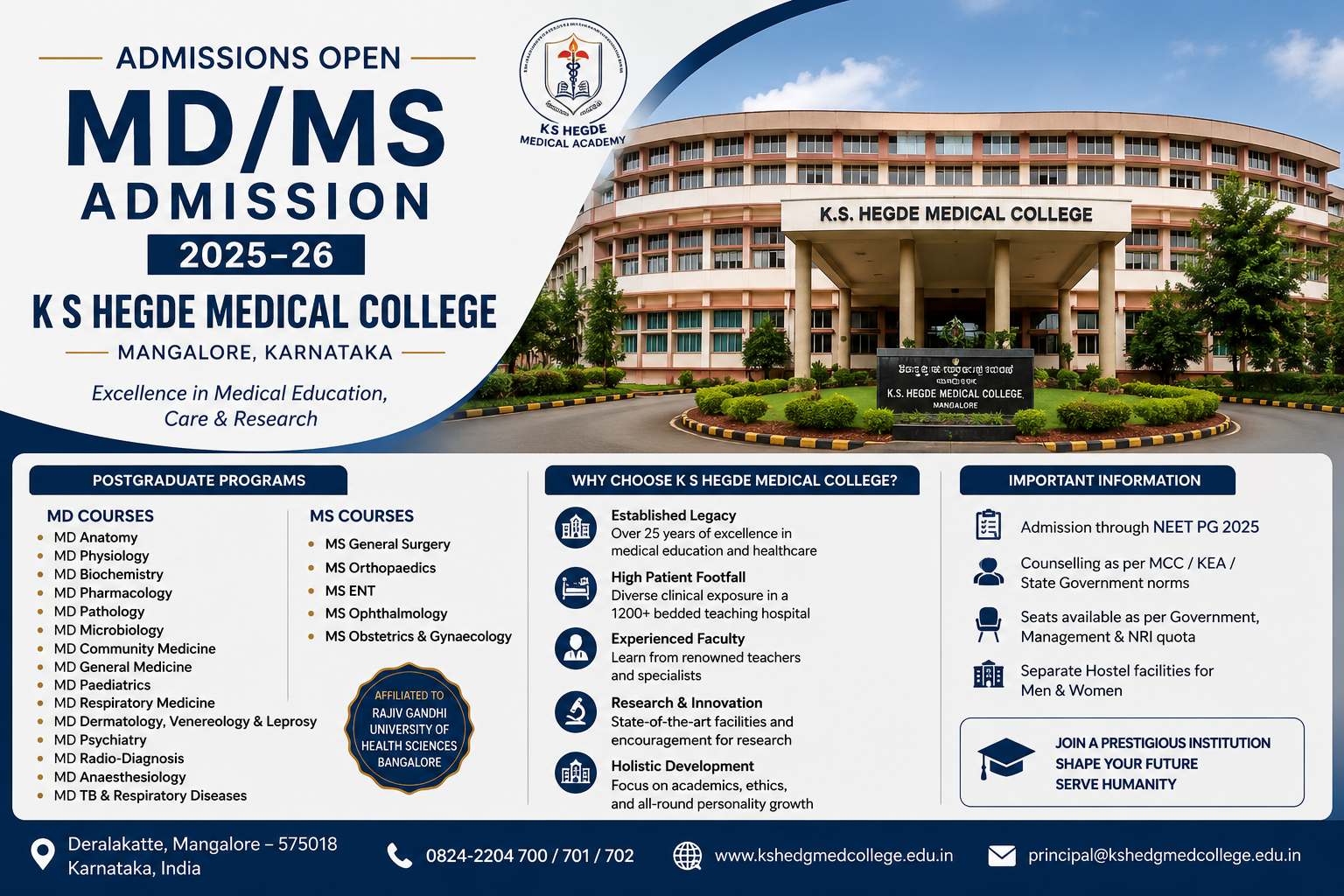 Direct MD MS Admission in K S Hegde Medical College NRI Quota