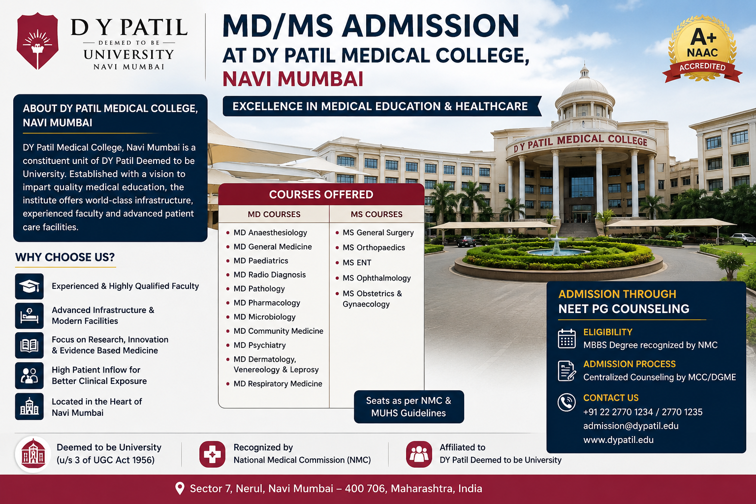 Direct MD MS Admission in DY Patil Medical College Navi Mumbai NRI Quota