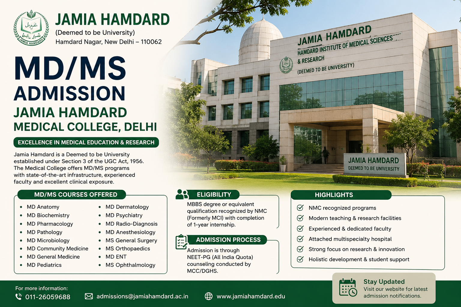 Direct MD MS Admission in Jamia Hamdard Medical College Delhi NRI Quota