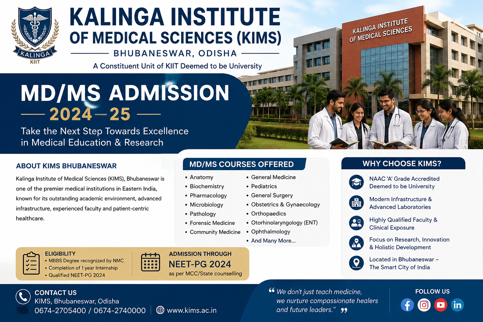 Direct MD MS Admission in Kalinga Institute of Medical Sciences Bhubaneswar NRI Quota