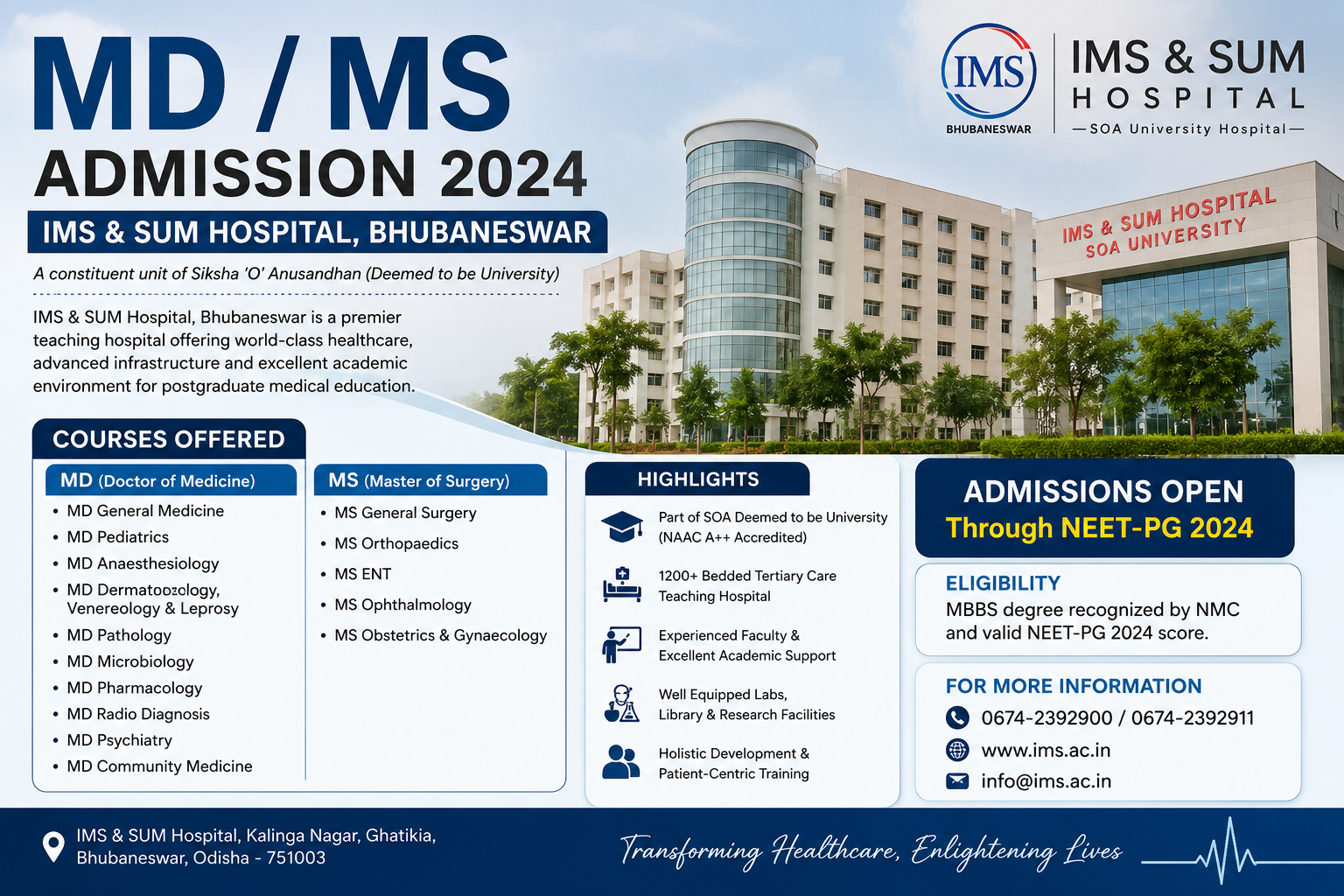 Direct MD MS Admission in IMS SUM Bhubaneswar